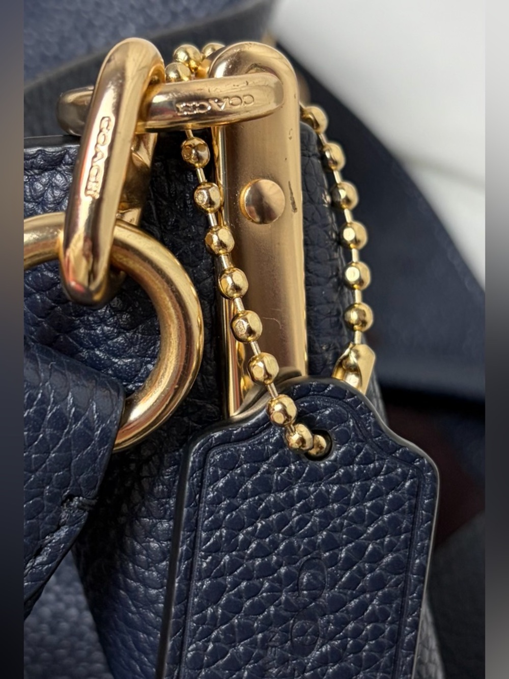 Coach Dalton 28 Navy Pebbled Leather Shoulder Bag Gold Hardware 73546 - Picture 9 of 11